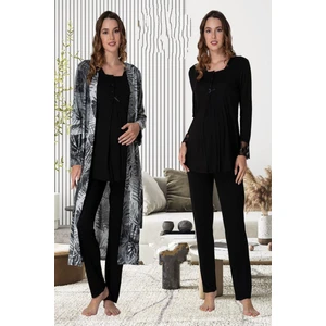 Siyah Sabahlıklı Hamile Lohusa Pijama Takımı