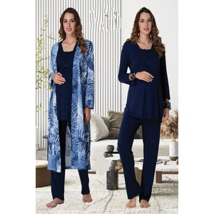 Lacivert Sabahlıklı Hamile Lohusa Pijama Takımı