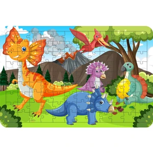 Güven Serigrafi Sevimli Dinozorlar 108 Parça Ahşap Çocuk Puzzle Yapboz Model