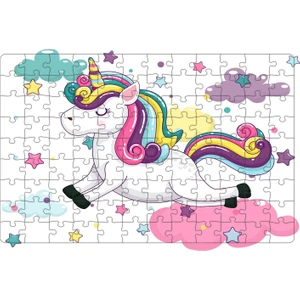 Sevimli Unicorn 108 Parça Ahşap Çocuk Puzzle Yapboz Model 3