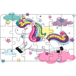 Güven Serigrafi Sevimli Unicorn 24 Parça Ahşap Çocuk Puzzle Yapboz Model 3