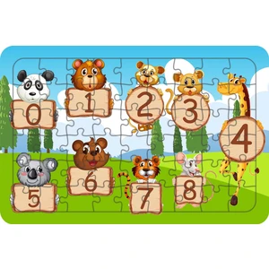 Hayvanlar ve Sayılar 54 Parça Ahşap Çocuk Puzzle Yapboz