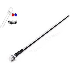 12V LED Kırmızı Mavi Flaşörlü Şase Tip Mercekli Kablolu 1 Adet- 20 cm