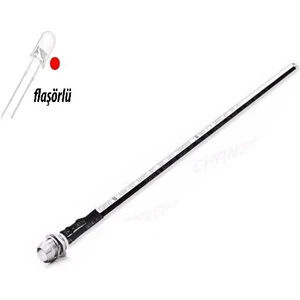 12V LED Kırmızı Flaşörlü Şase Tip Mercekli Kablolu 1 Adet- 20 cm