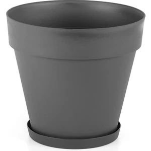 YS02 Yalı Saksı Drenaj Aparatlı Tabaklı Dekoratif Saksı 16CM, 1,7 Litre Antrasit