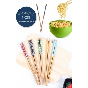 Hek Life 5 Çift Desenli Yıkanabilir Kore Çin Bambu Chopsticks Yemek Çubuğu | Desenli Bambu Chopstick