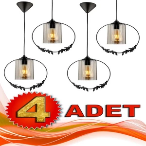 4 Adet Haliç Tekli Avize Siyah Füme Akrilik