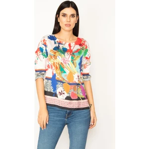 Kadın Renkli Bisiklet Yaka Çiçek Desenli Bluz