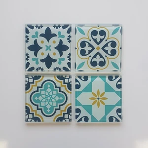 Cam Bardak Altlığı | Modern Çini Desen | 4'lü Takım | 10CM x 10CM
