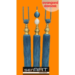 Ser Art Fon Perde Tavan Bağlama Damask Gold Kukalı 3 Lü Set Bracol Petrol