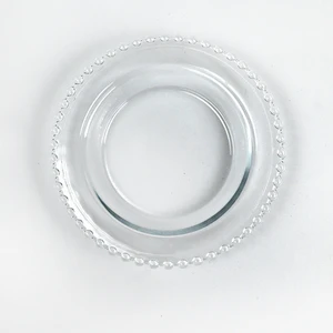 Şeffaf Mini Boncuk Kenarlı Cam Çerezlik Sunum Tabağı 15,5cm