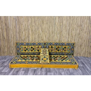 Şark Köşesi Minderi Şili Desenli İkili Sedir Takımı Sarı