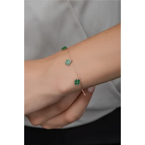925 Ayar Gümüş Yeşil Mineli Yonca Bileklik