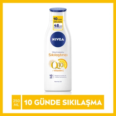 NIVEA Sıkılaştırıcı Vücut Losyonu Q10 + C Vitamini 250ml, 48 Saat Vücut Nemlendirme, 10 Günde