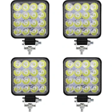 Hubstein 4 Adet 16 LED Kare Çalışma Lambası 110X110MM Off Road Traktör Tekne