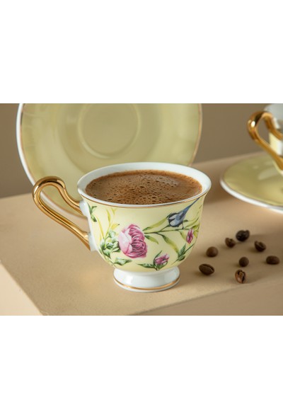English Home Vanilla New Bone China 2'li Kahve Fincan Takımı 90 ml Açık Sarı
