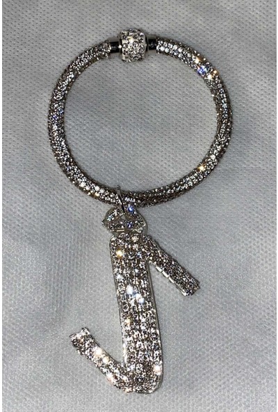 Arabasına Aşıklar Kulübü Swarovski Taşlı Bileklik Anahtarlık I Harfli
