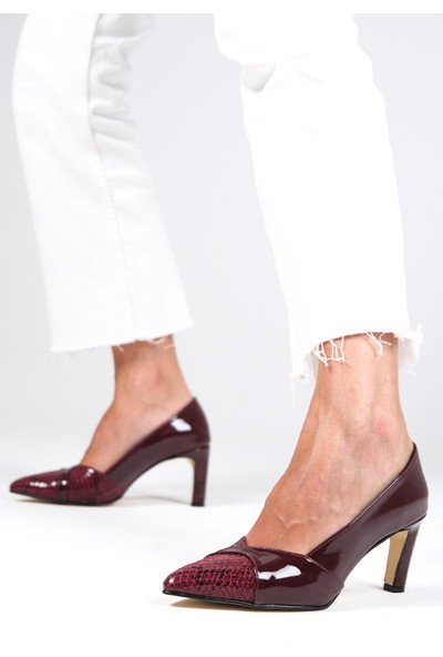 Mio Gusto Kate Bordo Yılan Topuklu Ayakkabı