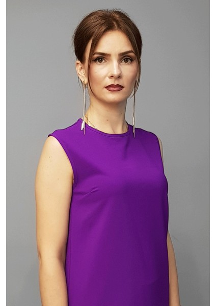 Sıfır Yaka Kolsuz Bluz- Mor fiyatları