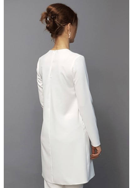 Sıfır Yaka Uzun Kol Bluz- Beyaz fırsatları