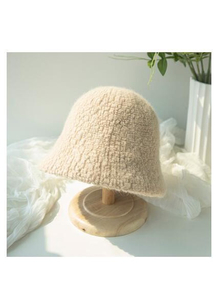 Kadın Sonbahar ve Kış Kuzu Yünü Balıkçı Şapkası Peluş Havza Şapkası- Bej (Yurt Dışından)