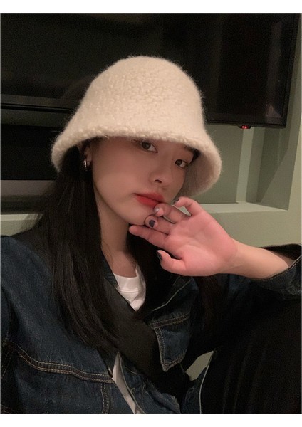 Kadın Sonbahar ve Kış Kuzu Yünü Balıkçı Şapkası Peluş Havza Şapkası- Bej (Yurt Dışından) fiyatları