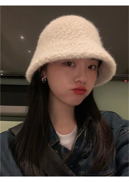 Kadın Sonbahar ve Kış Kuzu Yünü Balıkçı Şapkası Peluş Havza Şapkası- Bej (Yurt Dışından) modelleri