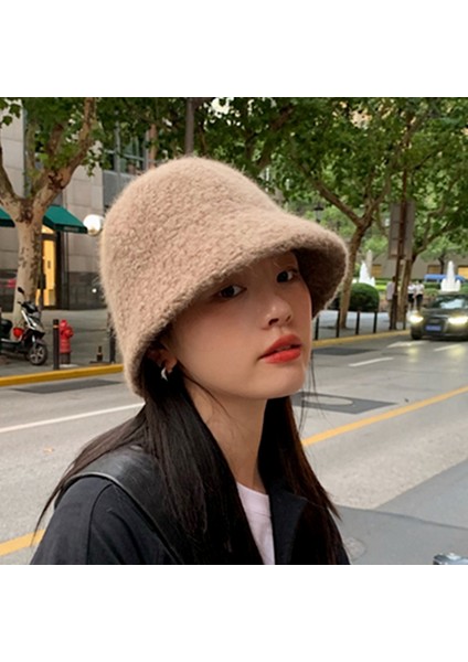 Kadın Sonbahar ve Kış Kuzu Yünü Balıkçı Şapkası Peluş Havza Şapkası- Bej (Yurt Dışından) fırsatları