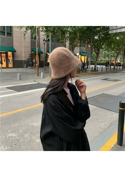 Kadın Sonbahar ve Kış Kuzu Yünü Balıkçı Şapkası Peluş Havza Şapkası- Bej (Yurt Dışından) indirimleri