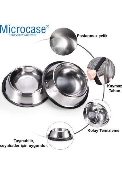 2 Adet 17 cm 250 ml Kedi Köpek Metal Mama ve Su Kabı - AL3118