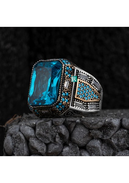 925 Ayar Gümüş Erkek Yüzük Zirkon Mistik Topaz Taşı Yüksek Kaliteli Takı fiyatları