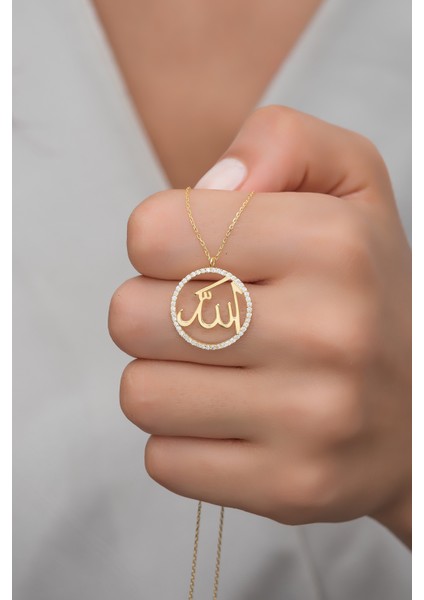 925 Ayar Gümüş Gold Allah Lafzı Kolye
