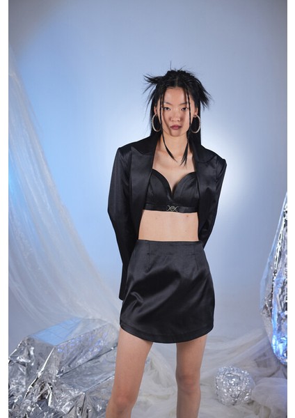 Mini Boy Fermuarlı Saten Fancy Etek Siyah modelleri