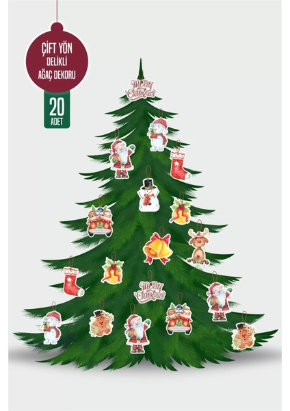 Yılbaşı Christmas Ağaç Dekoru 20'li Çift Yön *kalın Kağıt