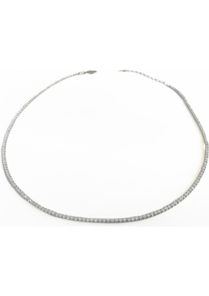 1,5 mm Taşlı Gümüş Suyolu Choker Kolye
