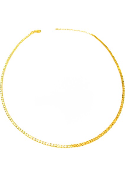 1,5 mm Taşlı Gümüş Suyolu Choker Kolye