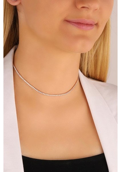 1,5 mm Taşlı Gümüş Suyolu Choker Kolye