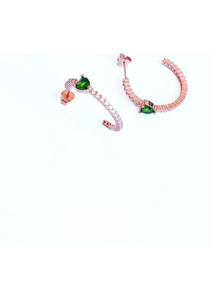 Yeşil Kalpli Yarım Halka Gümüş Küpe fiyatları