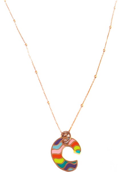 Gökkuşağı Renkli Mineli Taşsız Gümüş Harf Kolye - C fiyatları