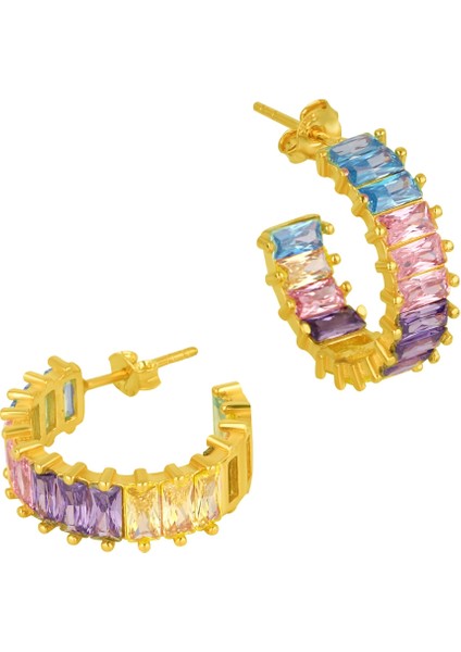 Baget Renkli Taşlı Gümüş Küpe