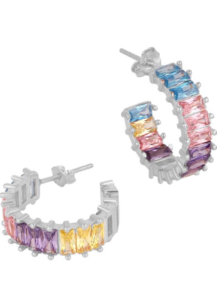 Baget Renkli Taşlı Gümüş Küpe modelleri