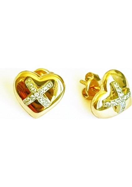 Çift Renkli Kalp Gümüş Küpe