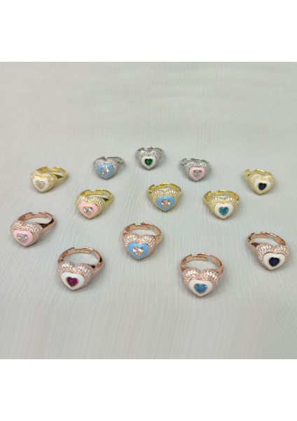 Pembe Mineli Ortası Taş Kalpli Gümüş Yüzük indirimleri