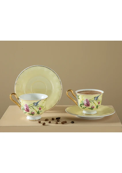 English Home Vanilla New Bone China 2'li Kahve Fincan Takımı 90 ml Açık Sarı