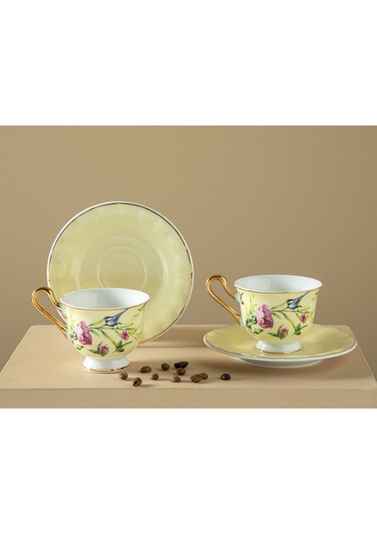 English Home Vanilla New Bone China 2'li Kahve Fincan Takımı 90 ml Açık Sarı