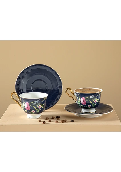 English Home Vanilla New Bone China 2'li Kahve Fincan Takımı 90 ml Lacivert