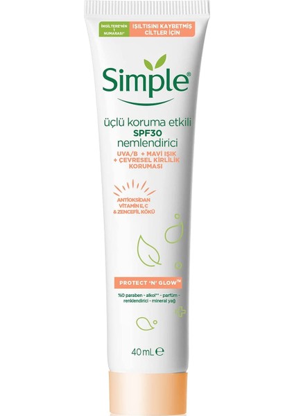 Protect 'n' Glow Üçlü Koruma Etkili SPF30 Nemlendirici Işıltısını Kaybetmiş Ciltler Için, 40 ml