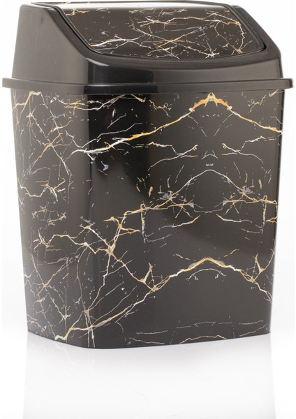 Çöp Kovası Siyah Mermer Desenli Kokusuz Üst Açılır Çöp Kovası