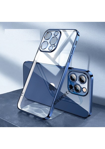 iPhone 14 Pro Max Uyumlu Kılıf Kendinden Kamera Lens Üstü Koruyuculu Kenarları Parlak Renkli Arkası Şeffaf Silikon