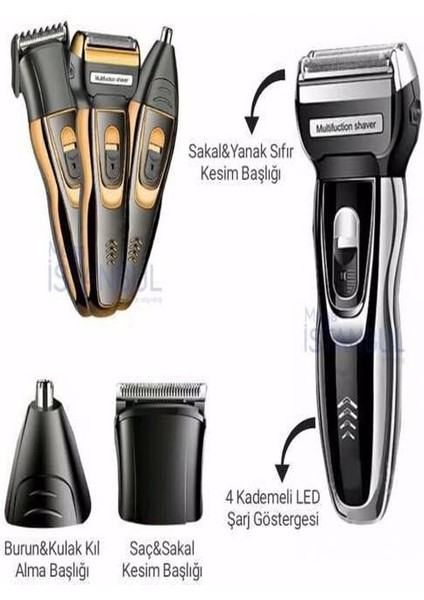 3 Başlıklı Şarjlı Saç Sakal Burun Kılı Alma Tıraş Makinası Profesyonelleri Tercihi Yeni Nesil 2023